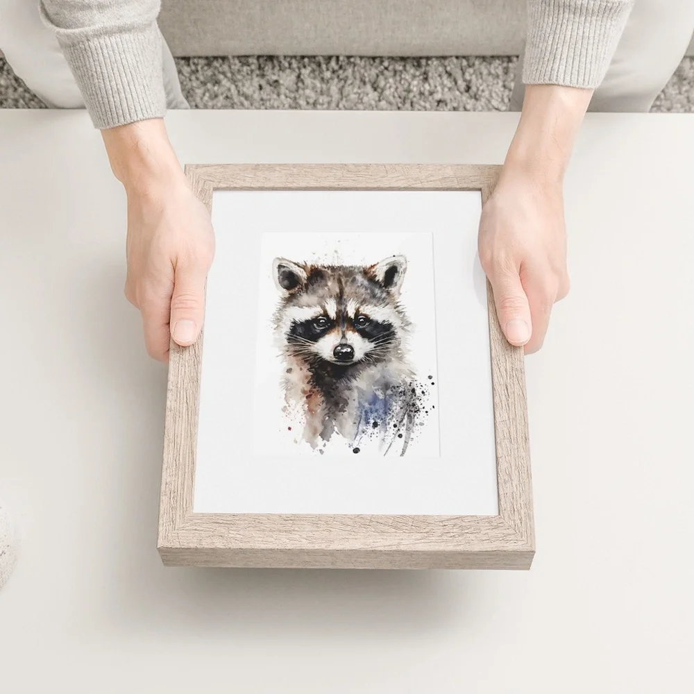 Cute Raccoon Watercolor Wall Art Illustration Print Poster Card Unframed - Picture 6 of 9